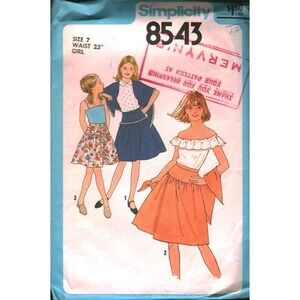 Vintage‎ Simplicity 8543 Girls Skirt and Shawl Sewing Pattern Size 7 W 23 1978